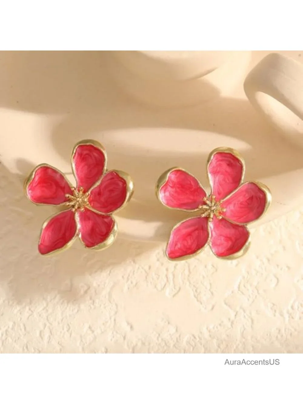 Large Statement Flower Earrings for Women Gold Alloy Enamel Stud Earrings